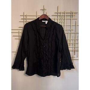 Black Sheer Ruffle Blouse Goth Romantic Button Front Top XXL